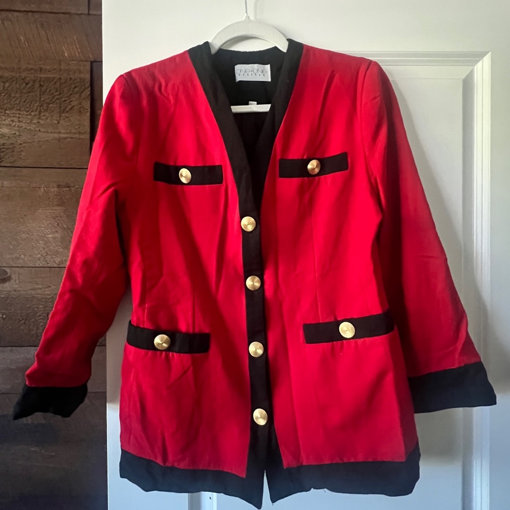 VINTAGE Elegant Red and Black Women's Jacket - Wool